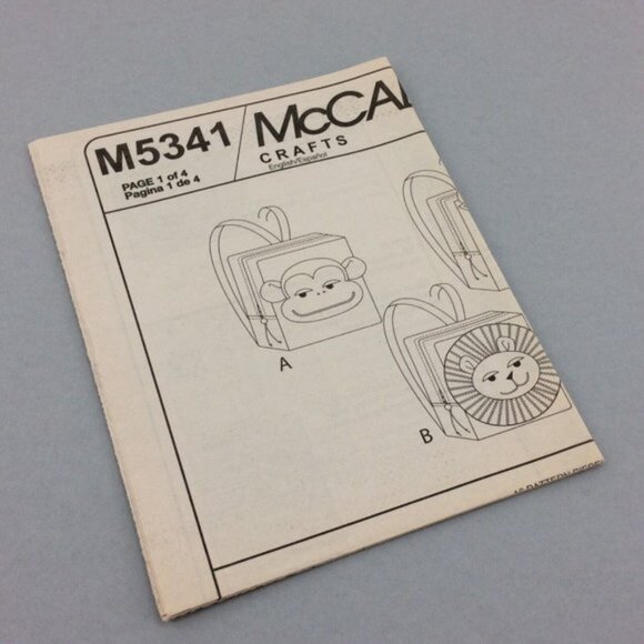 McCalls 5341 Animal Mini Kids Backpacks Pattern Uncut Monkey Lion Dog Kitty Cat - Picture 12 of 15